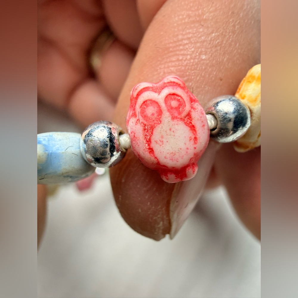 Trrtlz Friendship Owl Bracelet Pastel Multicolor Tiny Silver Stretch Barbie BoHo - Picture 3 of 5